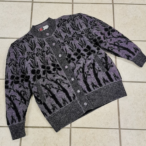 GROOVY « Kong Lung Trading Company » Marque VIOLET et Noir ACRYLIQUE Pull Veste Taille 2X Large