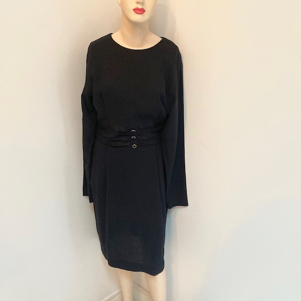 vintage des années 1980 « SELINA » - petite robe noire - PURE LAINE vierge taille 10