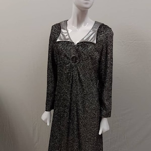 RETRO Early 1970s LUREX Black and Silver SPARKLY Dress -- Size Medium