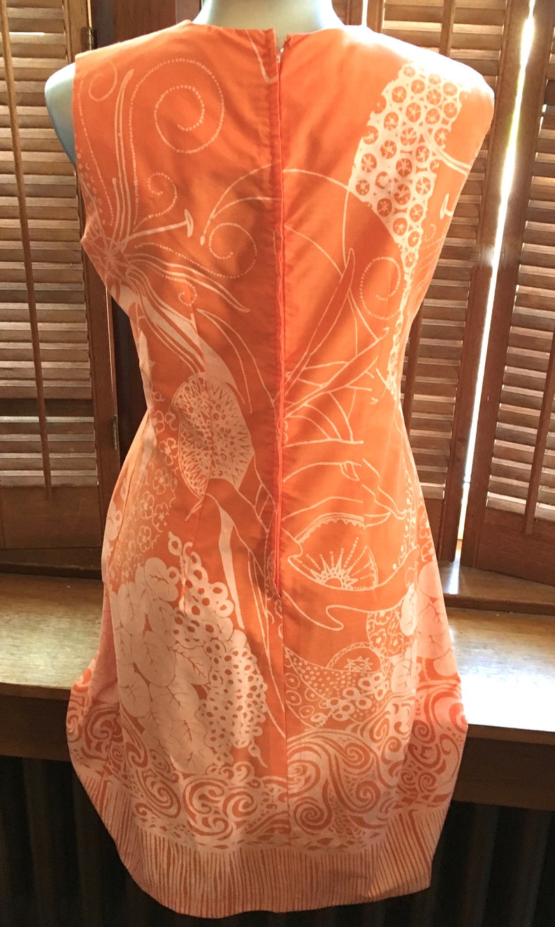Vintage 1960s Frock by BEACHCOMBER JAMAICA in a lovely orange /& white size Medium W.I