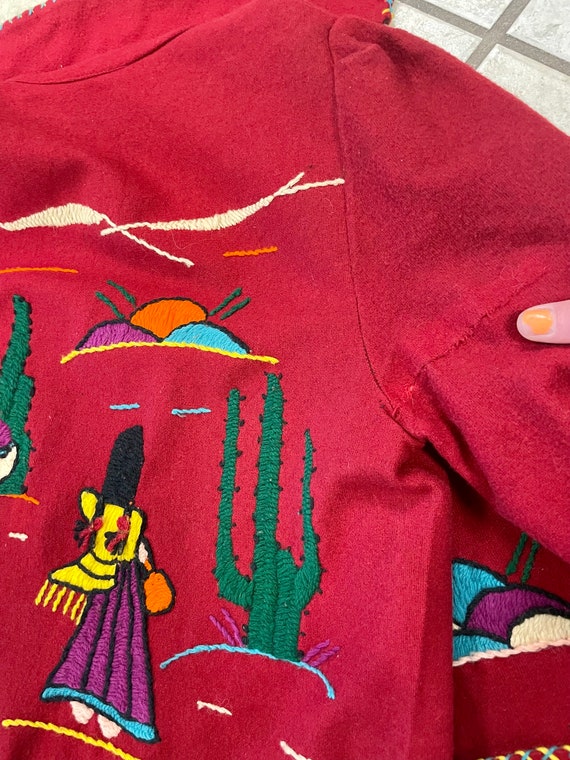 HANDMADE Red Wool MEXICAN FOLK Jacket with Adorab… - image 7