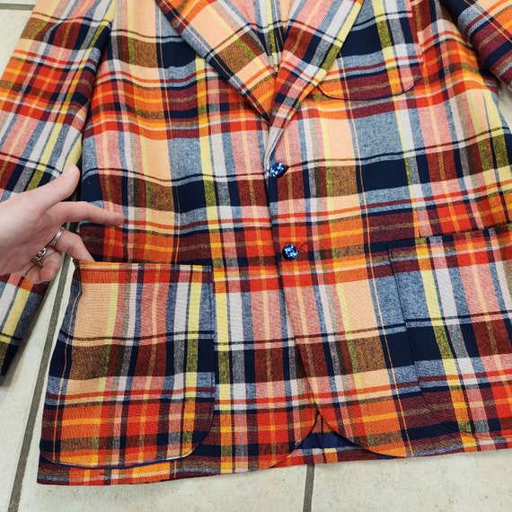 VIBRANT 1970s Red Blue & Yellow PLAID BLAZER Spor… - image 6