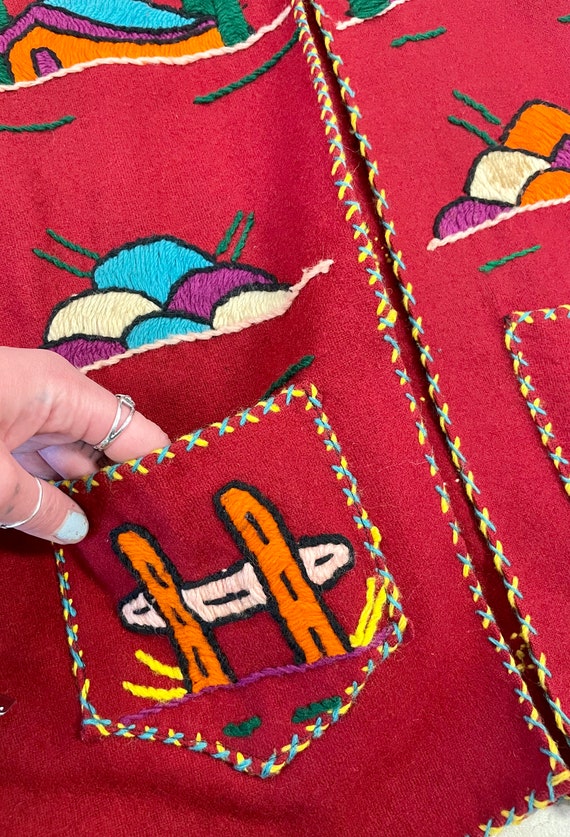 HANDMADE Red Wool MEXICAN FOLK Jacket with Adorab… - image 4