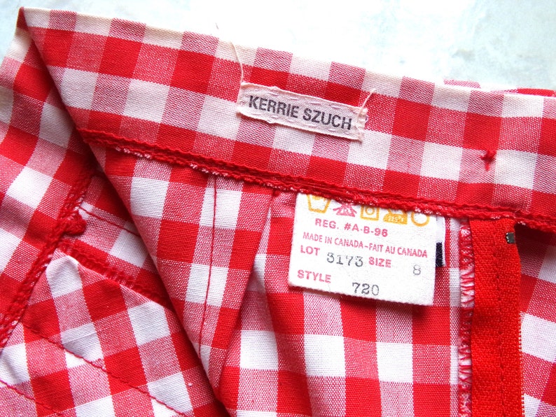 VINTAGE 1960s/70s High Waisted Red and White Gingham TEEN pleated SKiRT image 7