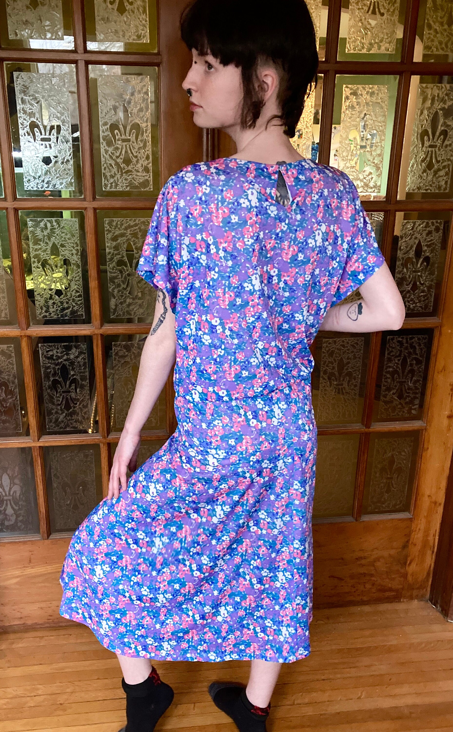 RETRO 1970s/80s Periwinkle Floral Dress by collection - Etsy