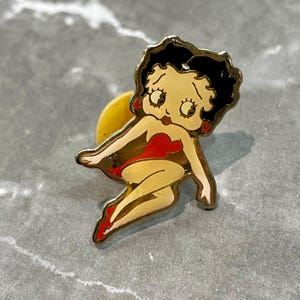 BETTY BOOP Vintage Enamel PIN 1970s Gold Outlined with Rubber Pin Back