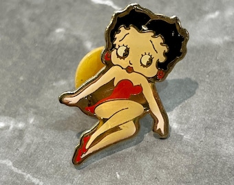 BETTY BOOP Vintage Enamel PIN 1970s Gold Outlined with Rubber Pin Back