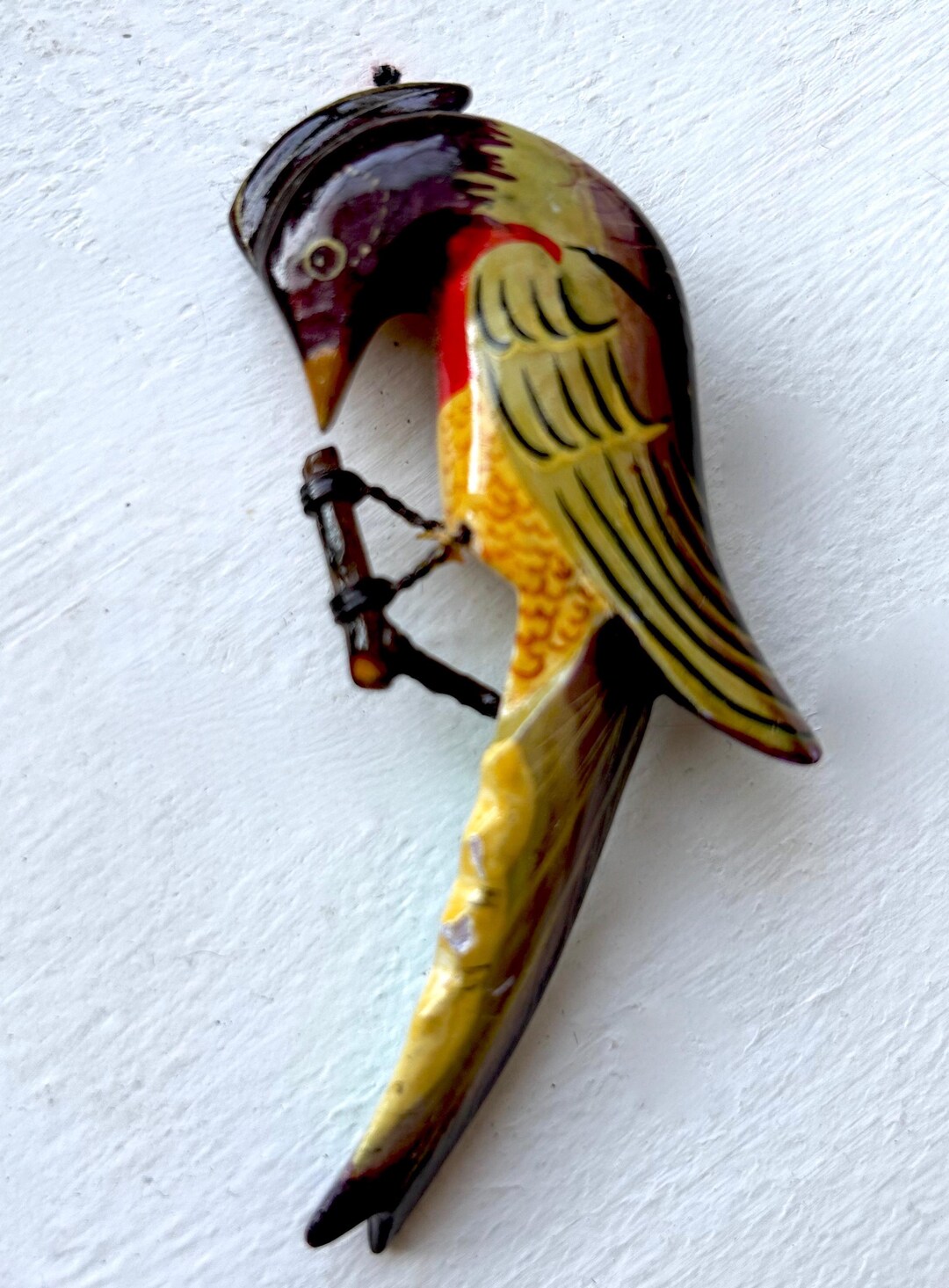 Crescent Hawk Pin Vintage TAKAHASHI Style BIRD Pin - Hand Made and Painted Wood - SIGNED ...