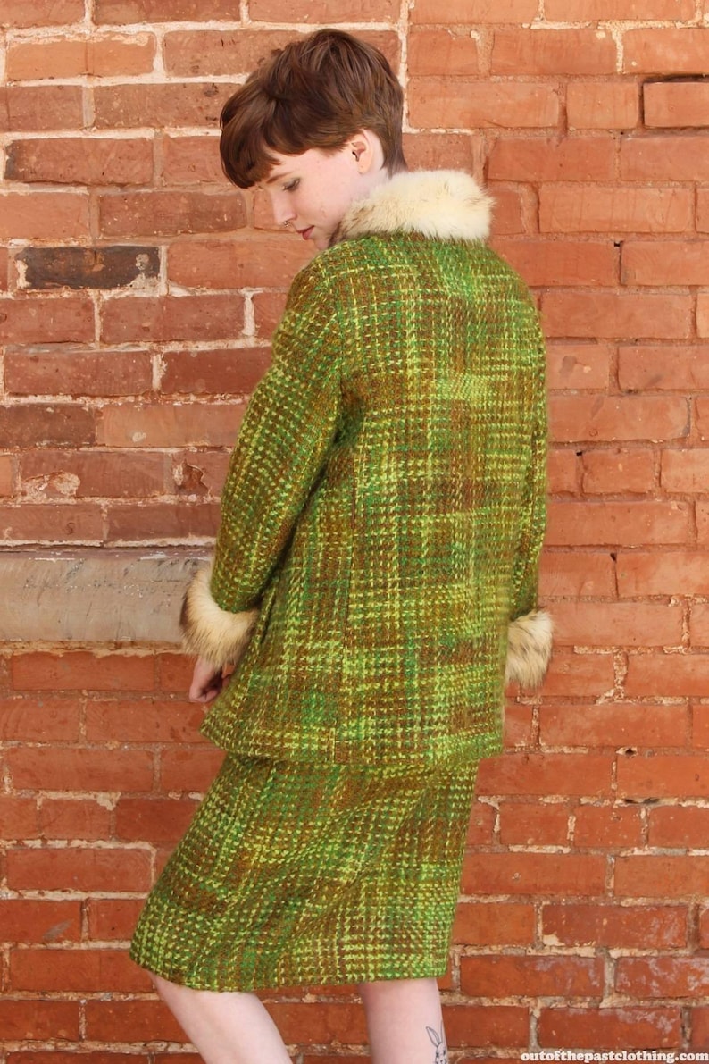 MOD Home Sewn Woven Wool and Fox Fur Vintage 1960s Two Piece Suit very JACKIE KENNEDY