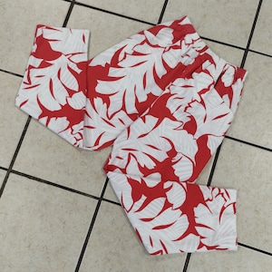 TROPICAL 1980&#39;s Red&White FLORAL Stretchy Waist PANTS Size Small