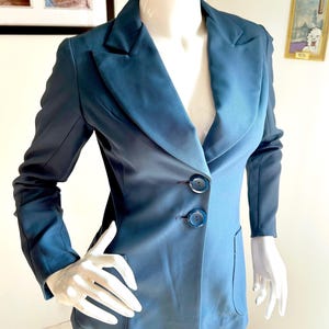 Super retro jaren 70 blazer met grote revers in leisteenblauw van &quot;PESSANO INTERNATIONAL&quot; maat Small