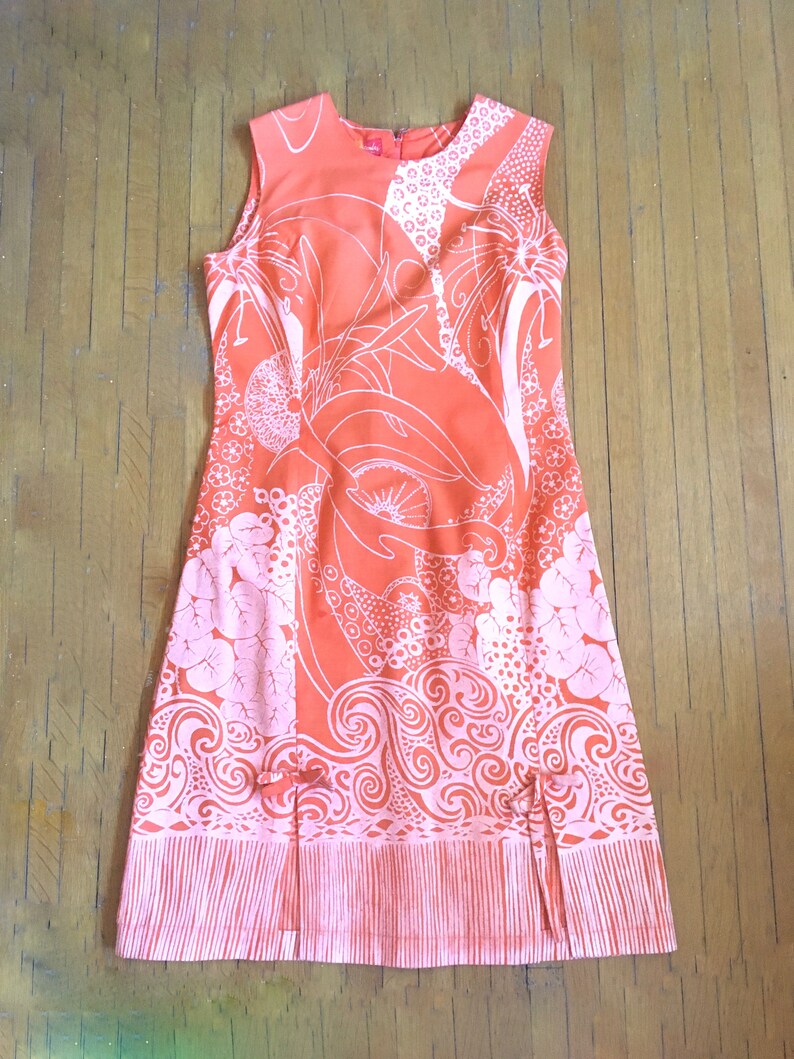 Vintage 1960s Frock by BEACHCOMBER JAMAICA in a lovely orange /& white size Medium W.I