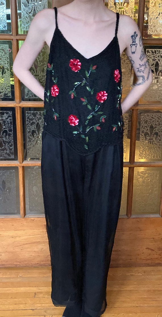 LOVELY Vintage 1980s SILK Beaded JUMPSUIT by "Styl