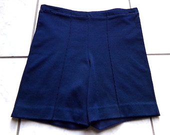 Short taille haute en polyester bleu marine VINTAGE des années 1970 pour filles taille 7