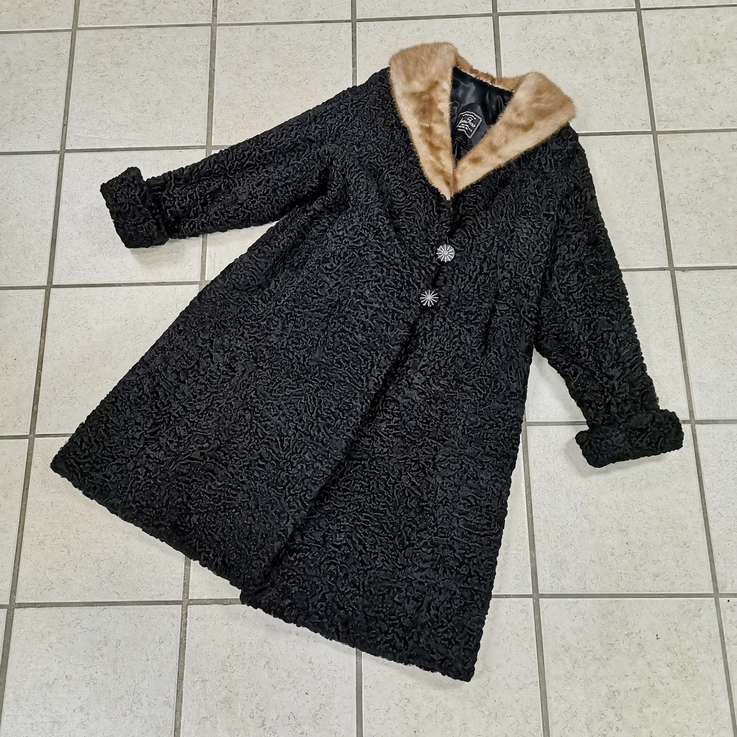 VINTAGE 1940's/1950's PERSIAN Lamb Trench /w Real MINK Fur Collar