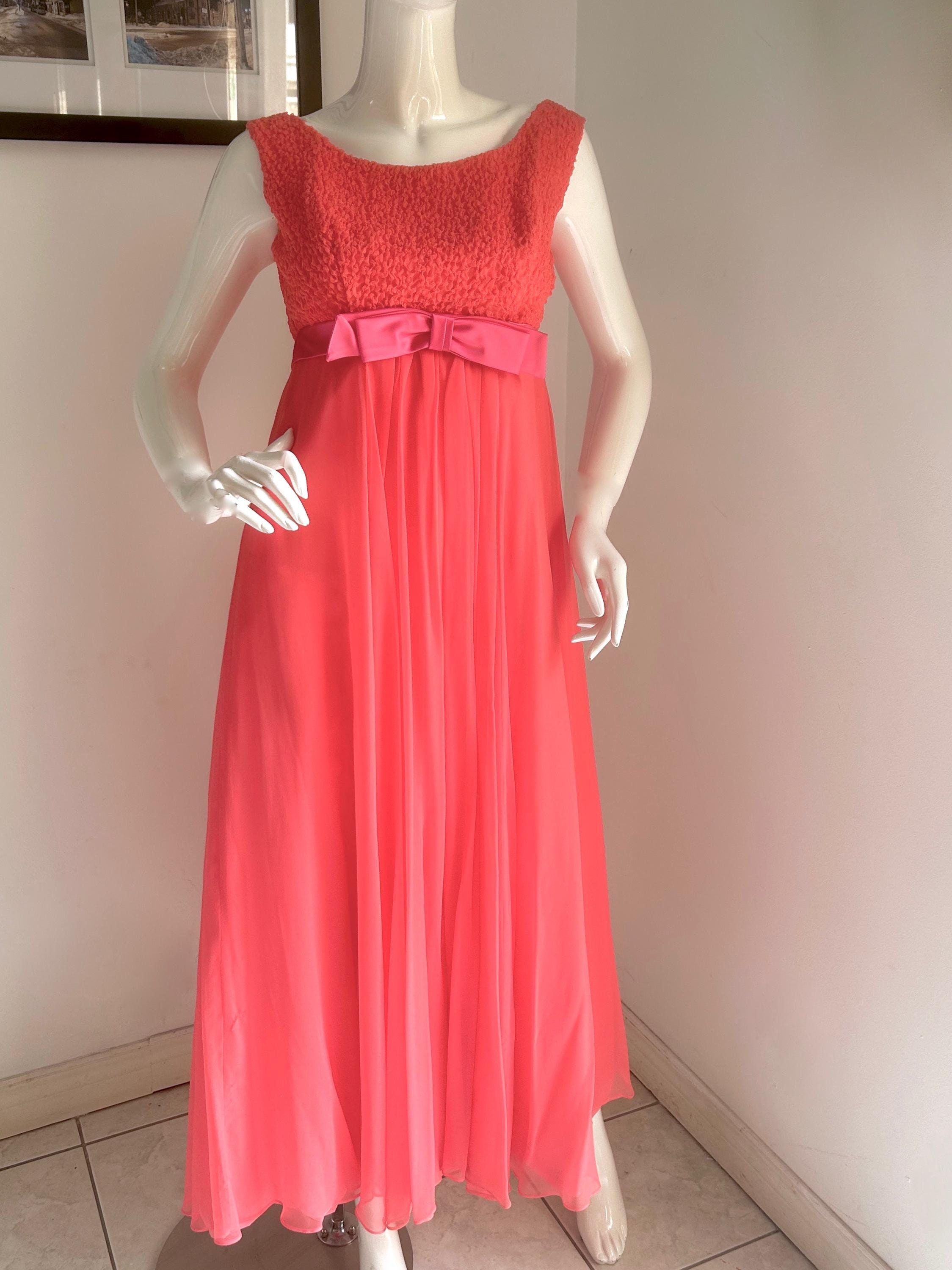 DREAMY 1960s Vintage Floor Length CORAL DELIGHT Gown with Chiffon size Small