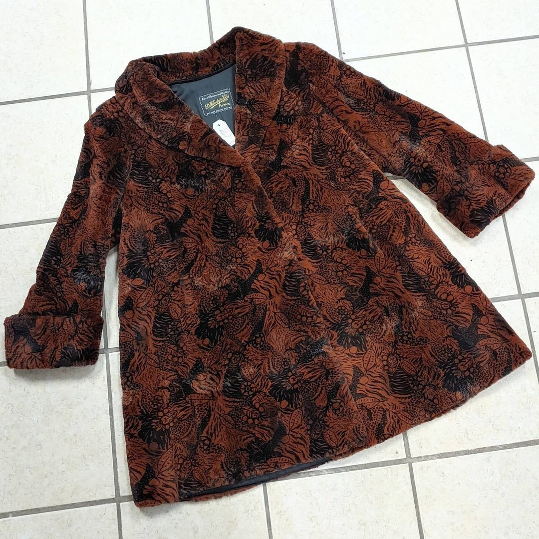 SPECTACULAR 1970s/80s FLORAL Pattern Dyed RABBIT Fur Coat by d. Kindy ...