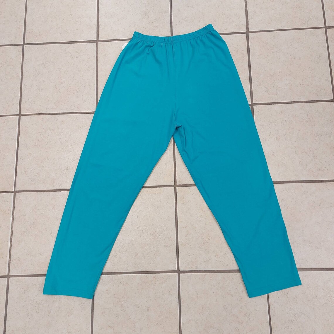 Vibrant 1980s Turquoise ELASTIC Waist WORKOUT Pants Super