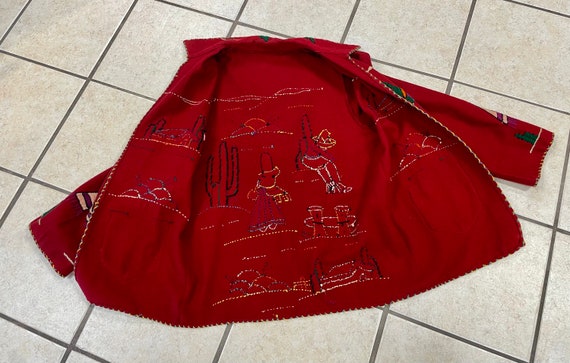 HANDMADE Red Wool MEXICAN FOLK Jacket with Adorab… - image 6