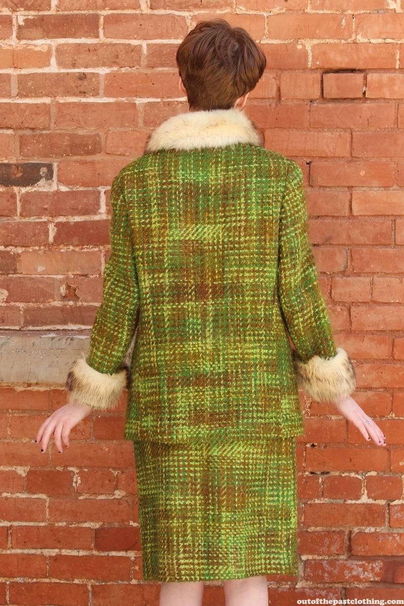 MOD Home Sewn Woven Wool and Fox Fur Vintage 1960s Two Piece Suit very JACKIE KENNEDY
