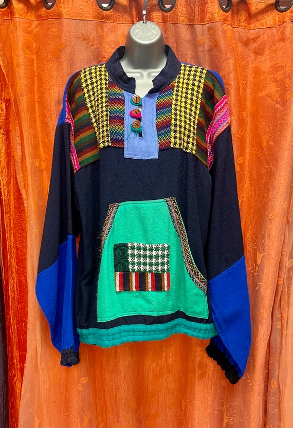 BOLD Guatemalan PATCHWORK Sweater with BIG Front … - image 1
