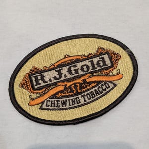 VINTAGE R.J. GOLD Chewing Tobacco Embroidered Logo Oval PATCH