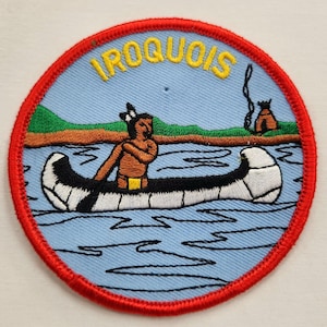VINTAGE Red, Yellow, Blue, Green, Brown, White & Black IROQUOIS Round Native Indigenous Pride  Embroidered Iron-On 3&quot; PATCH