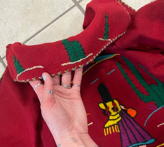 HANDMADE Red Wool MEXICAN FOLK Jacket with Adorab… - image 10