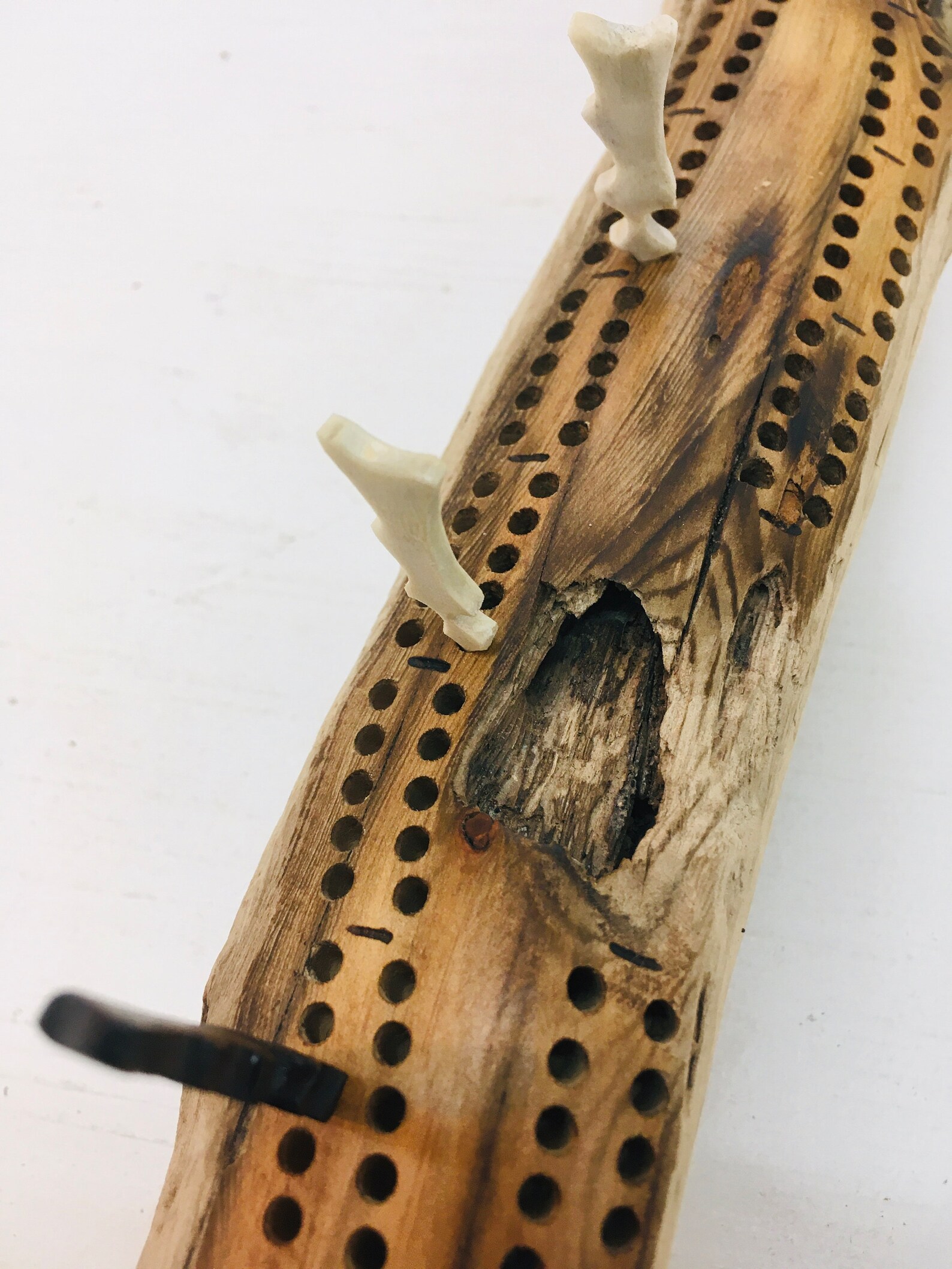 Cribbage Board Game, Sculpted Beach Wood, 2 Track, Handcrafted Moose