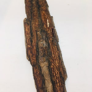 Jeu de société de cribbage, 4 pistes, écorce de peuplier de roche échouée, marqueurs artisanaux, pochette en cuir