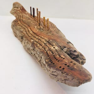 Jeu de société de cribbage, bois de plage sculpté, 3 pistes, marqueurs de marqueurs en bois fabriqués à la main, pochette en cuir