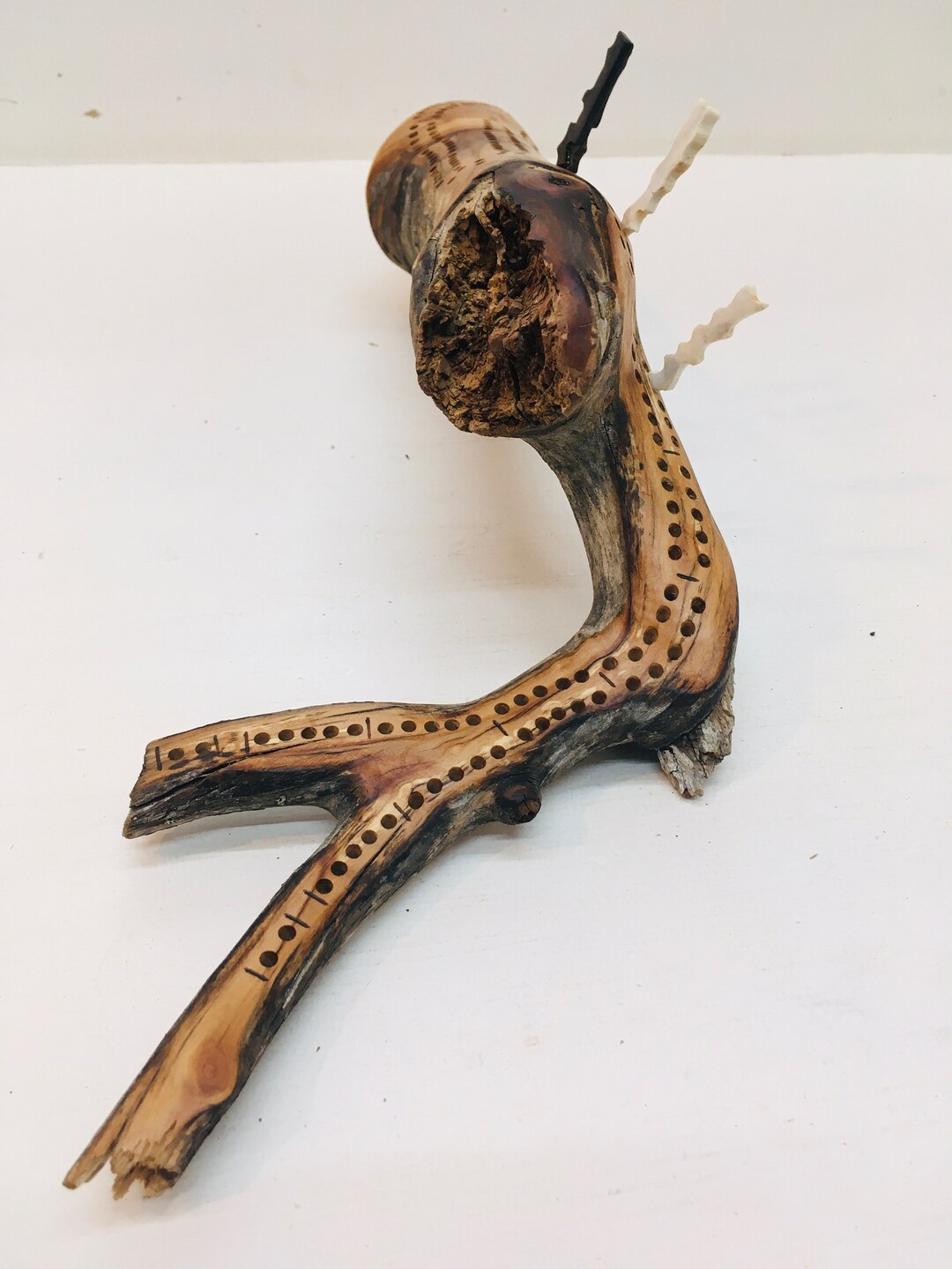 Arbutus Cribbage Board Game, 2 Track, Handcrafted Moose Antler and