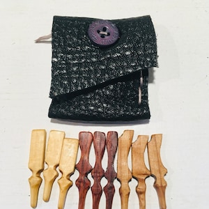 Handmade cribbage pegs set of 9 handcrafted mahogany alder yellow cedar wood 1/8” hole size up cycled leather pouch