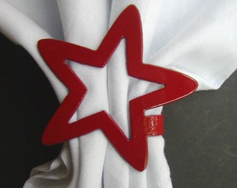 Red, White or Blue Star Metal Napkin Rings for Memorial Day, Fourth of July Patriotic - A Set of Four