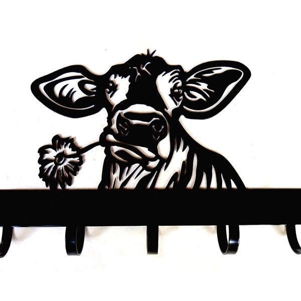 Cow Head with Flower Key Hook Wall Key Holder Jewelry Belt Scarf Steel