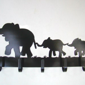 Happy Elephants Key Hook Wall Key Holder Jewelry Belt Scarf Steel