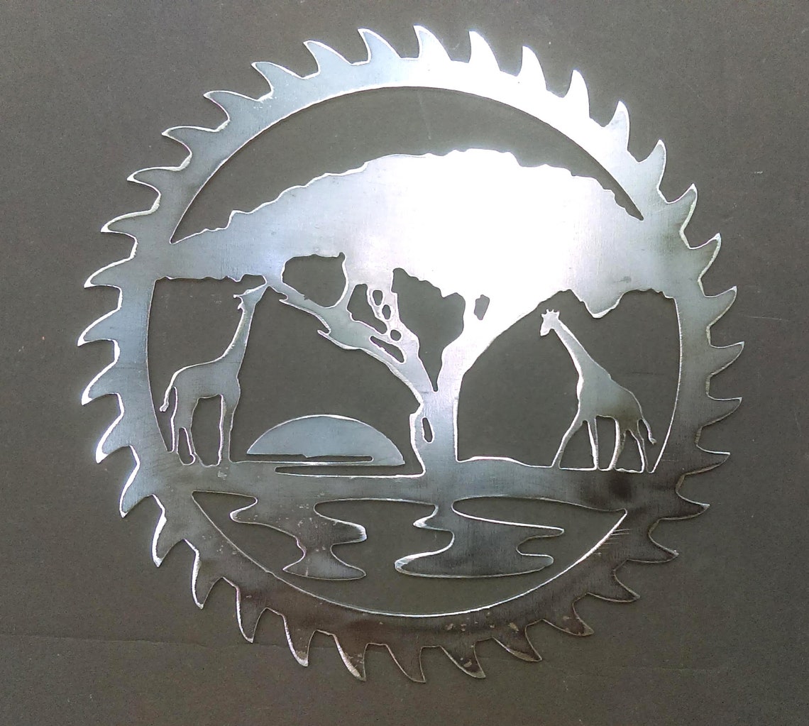 Saw Blade Style Giraffes Metal Art Plasma Wall Wildlife Rustic Etsy