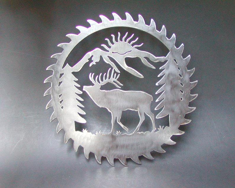 Saw Blade Style Elk Scene Metal Art Plasma Wall Wildlife Etsy