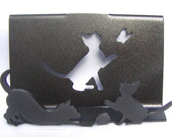 Decorative Metal Business Card Display Holder for Desk/Table with Kittens/Cats