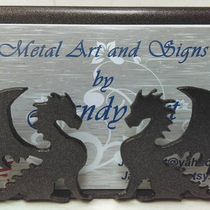 Decorative Metal Business Card Display Holder for Desk/Table with Mythical Dragons