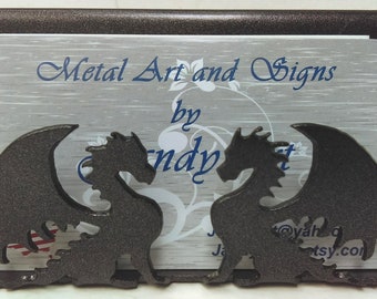 Mythical Dragons Decorative Metal Business Card Display Holder for Desk/Table