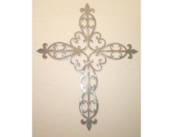 Ornate Metal Scrolled Cross Wall Art Decor Religious Spirituality Christian 27" Tall