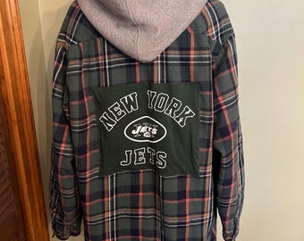 Chaqueta de franela reciclada con el logotipo de la camiseta de fútbol de los NY Jets