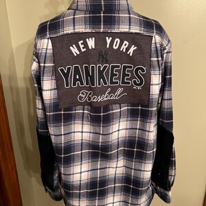 Upcycled Flannel Shirt Combined with NY Yankees T-Shirt Graphics