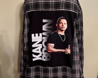 Upcycled flannel Shirt and Kane Brown T-Shirt combined