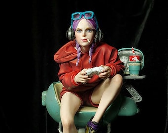 Hand Painted Game Girl Figure - Collectible Resin Figurine