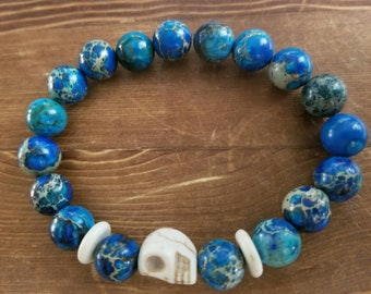 Men's Jasper and Stone Skull Beaded Bracelet