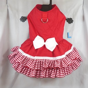 Dress, Large, Dog, Red Dress, Two layers of Red White Check Trim on Skirt