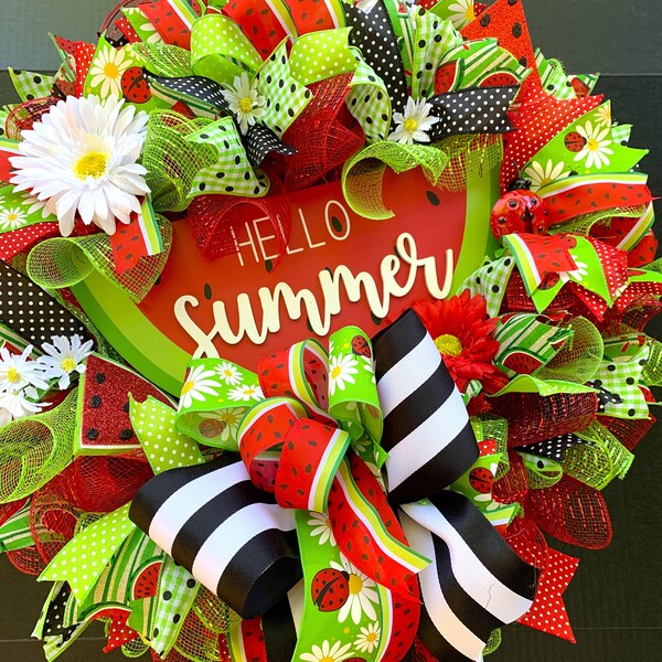 Summer Wreath for Front Door, Summer Watermelon Wreath, Watermelon Hello Summer Wreath, Summer Wreath,  Summer Watermelon Wreath, Wreath