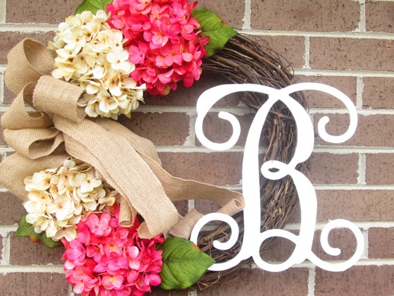 Hydrangea Initial Wreath For Front Door Hydrangea Initial Wreath Bridal Shower Wreath Grapevine Wreath Hydrangea Wreath Initial Wreath